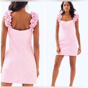 Lilly Pulitzer Devina Stretch Dress Pink Cosmo Seersucker Striped Size 10